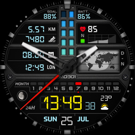 MD301 Hybrid watch face screenshot