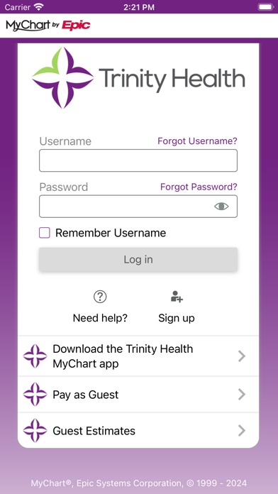 Trinity Health MyChart screenshot
