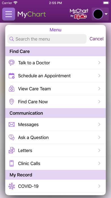 Trinity Health MyChart screenshot